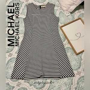 MICHAEL Michael Kors Sleeveless Black & White Striped Dress w/ Belt Loops, 8